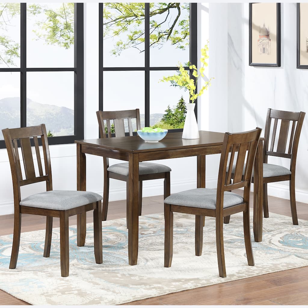 Rubber Wood 4 Piece Kitchen Side Dining Chairs with Upholstered, Slatted Backrest for Dining Room Living Room Kitchen Bedroom