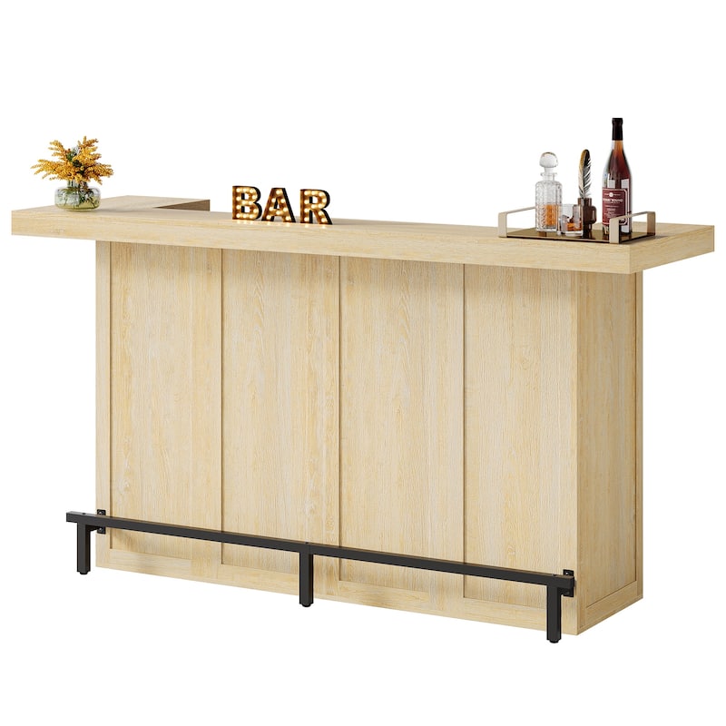 4-Tier Wooden Bar Table, 70.9" Large Home Bar Unit with Storage Shelves for Home, Patio, Basement