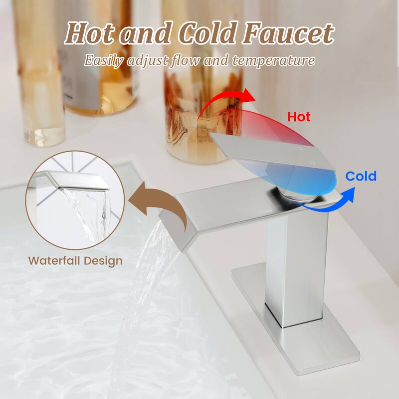 Single Handle Single Hole Bathroom Vanity Sink Waterfall Spout Bathroom Faucet