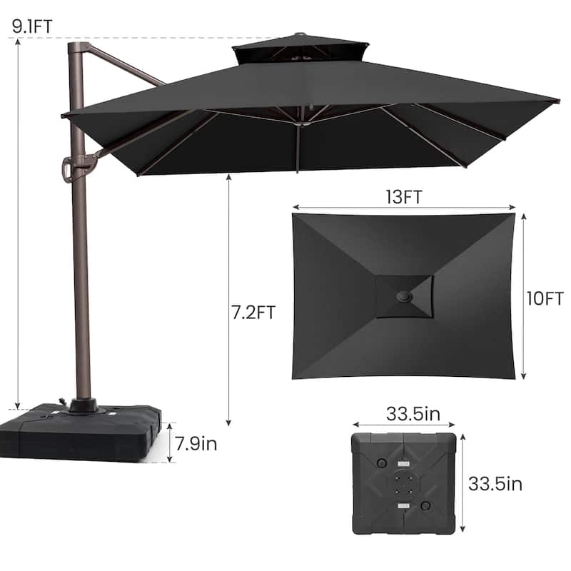 Crestlive Products 10 x 13ft Outdoor Patio Cantilever Umbrella with Base