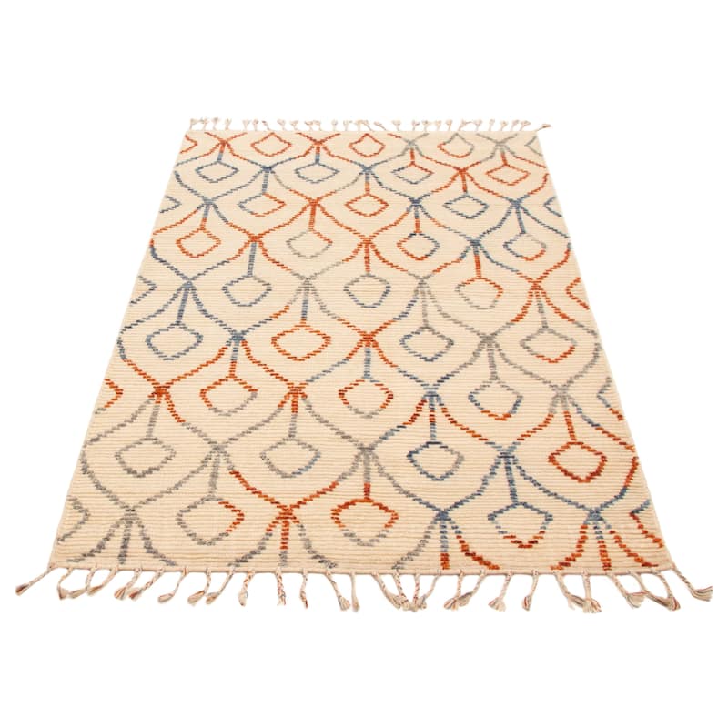 ECARPETGALLERY Hand-knotted Tangier Cream Wool Rug - 5'2 x 8'2