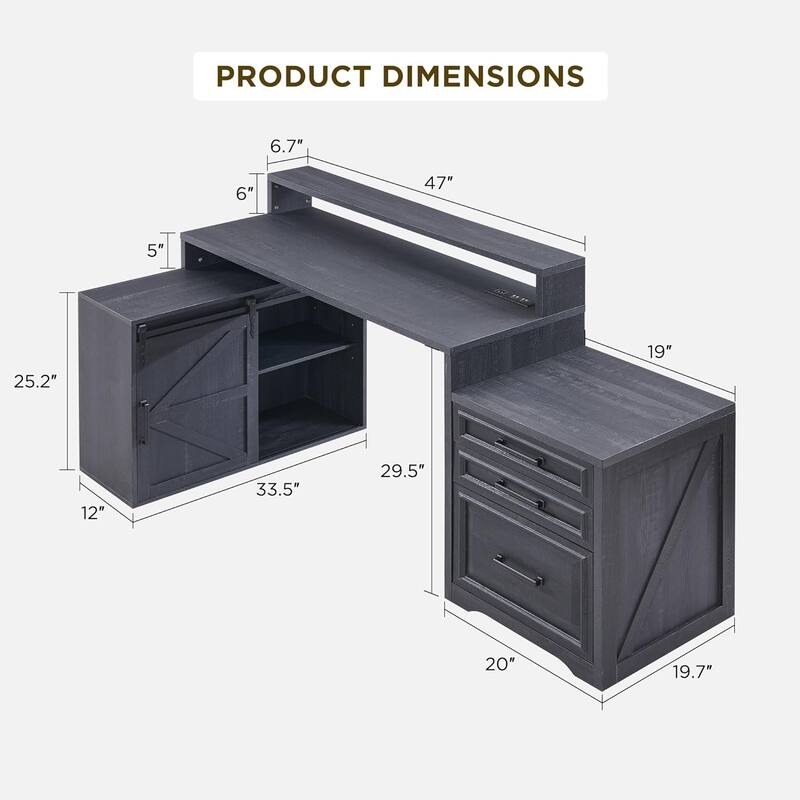 Modern Farmhouse Home Office Desk, Computer Desk with File Cabinet