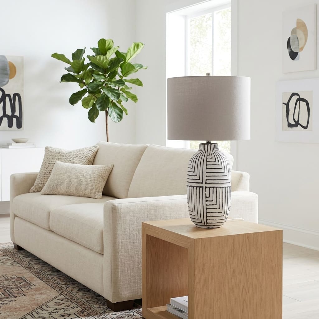 Textured Base Oval Ceramic Table Lamp - Linen Shade - 26" - 26.0"