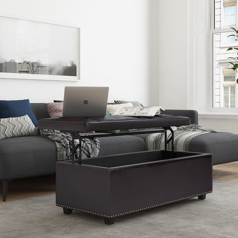 WYNDENHALL Springfield 44 inch Wide Traditional Rectangle Storage Ottoman - Tanners Brown