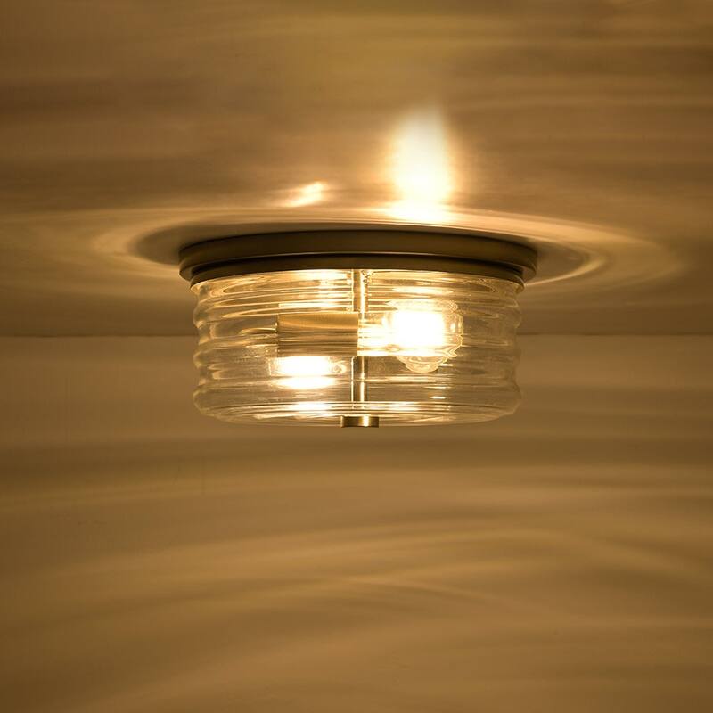 Contemporary 2-Light Round Glass Drum Flush Mount 9.8in