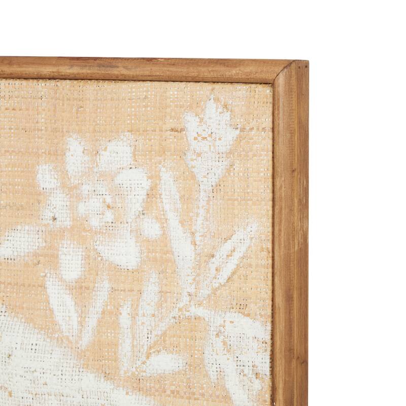 Brown Wood Bird Home Wall Decor with White Painted Floral Patterns (Set of 2)