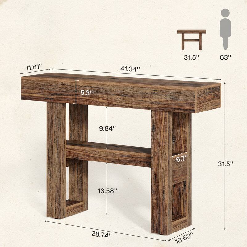 41-Inch Farmhouse Console Table for Entryway, 2-Tier Narrow Sofa Table - 41.34" W x 11.81" D x 31.5" H