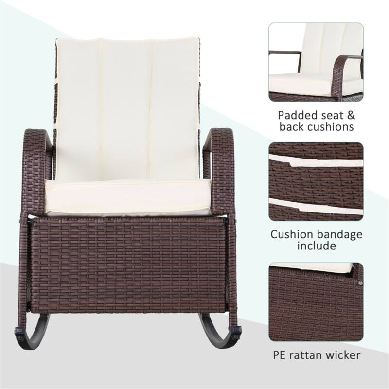 Reclining Outdoor Rocking Chair with Removable Cushion Covers and Adjustable Footrest for Comfortable Seating