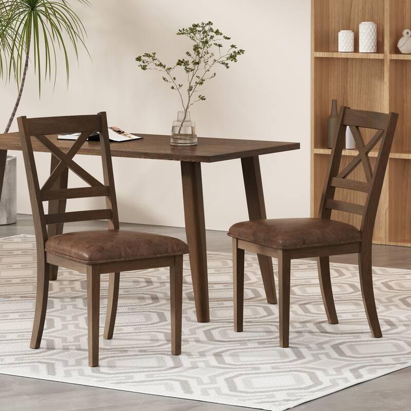 Amara Rubberwood Upholstered Cross back Dining Chairs (set of 2) by Christopher Knight Home
