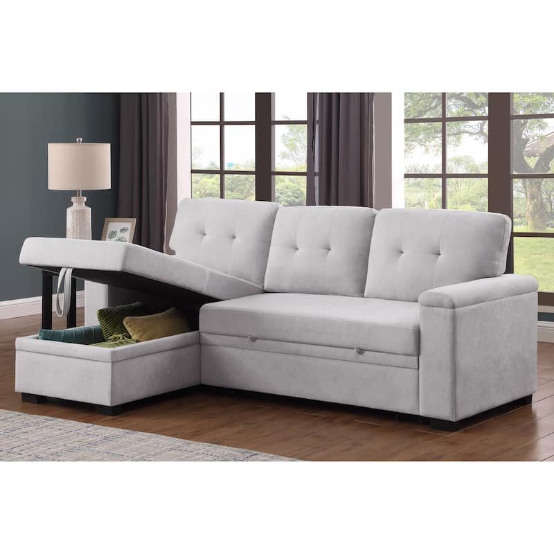 84.5"W Light Gray Woven Reversible Sleeper Sofa with Storage Chaise