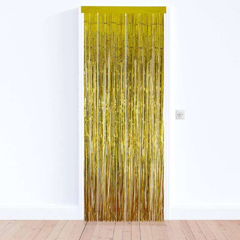 Tinsel Christmas Window or Door Curtain - 3' x 8' - Gold