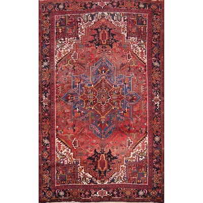 Hand Knotted Oriental 100% Wool Carpet Traditional Medallion Red Heriz Area Rug - 11' 11'' X 8' 4''
