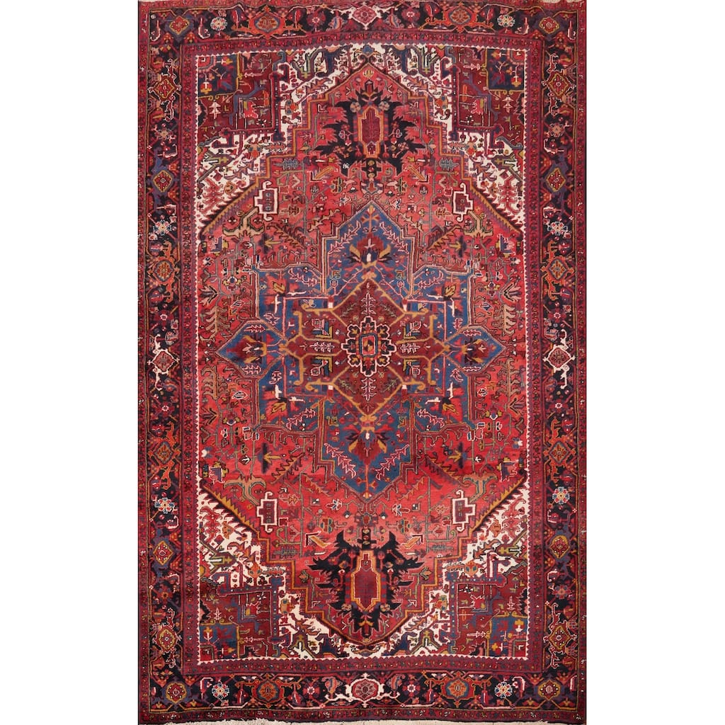 Hand Knotted Oriental 100% Wool Carpet Traditional Medallion Red Heriz Area Rug - 11' 11'' X 8' 4''