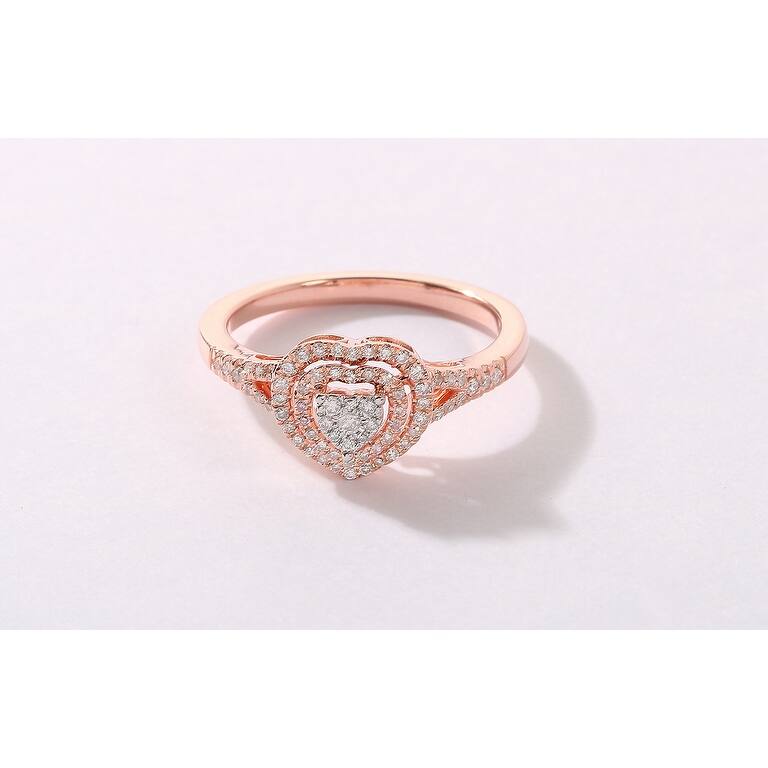 De Couer 1/4ct TDW Diamond Cluster Heart Shape Engagement Ring in 10k Rose Gold - Pink