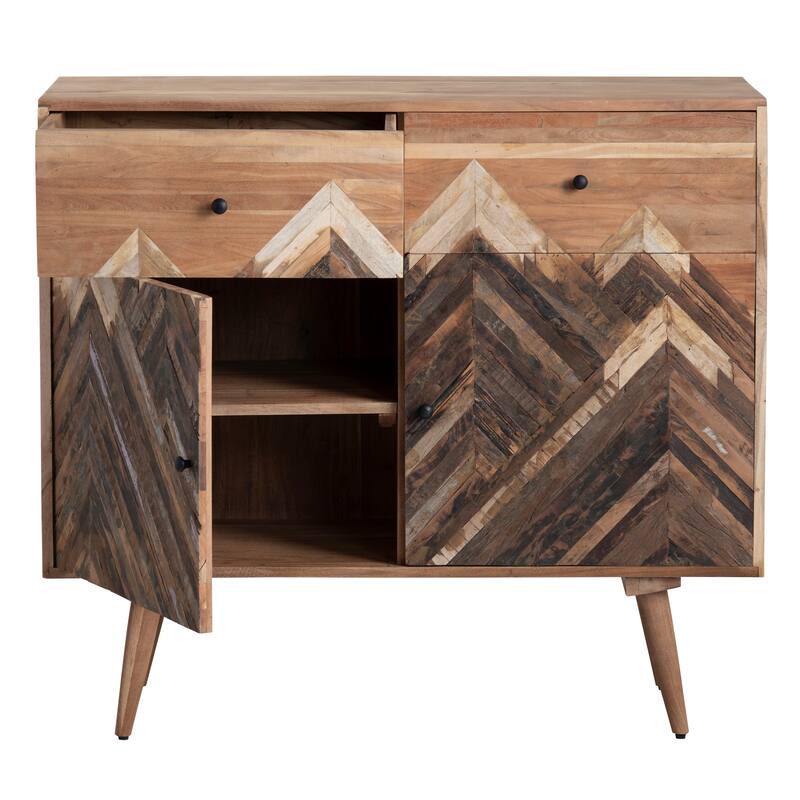 41 in. Brown Solid Wood 2 Drawer 2 Door Media Credenza_Sideboard