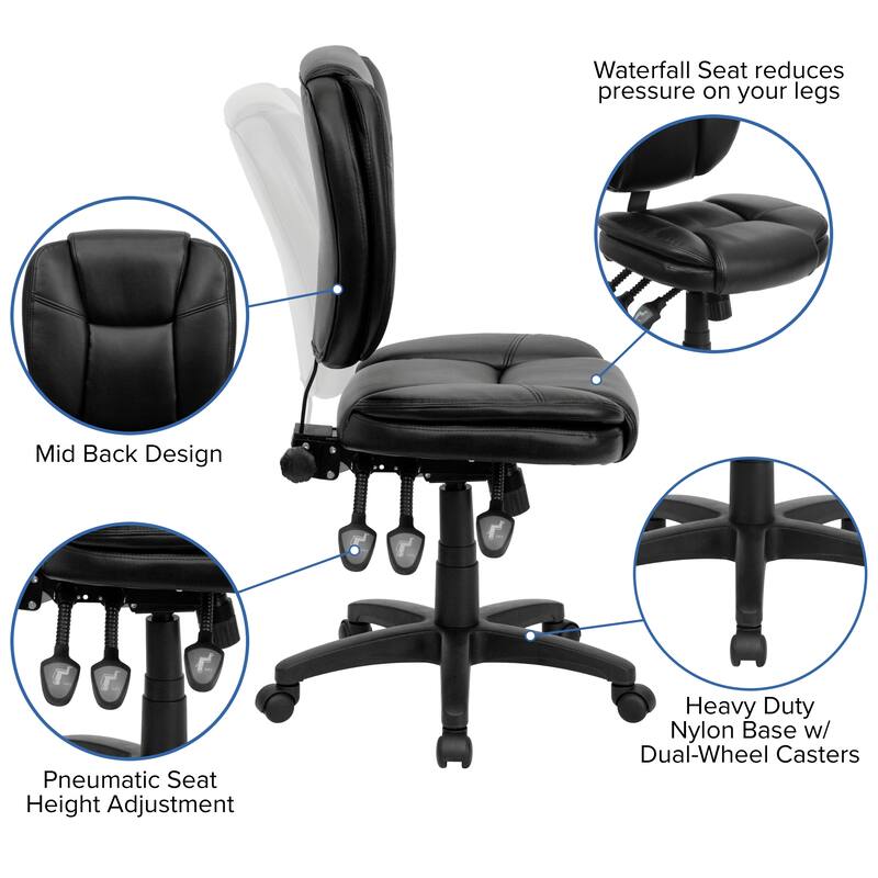 Mid-Back Multifunction Ergonomic Task Office Chair with Pillow Top Cushioning