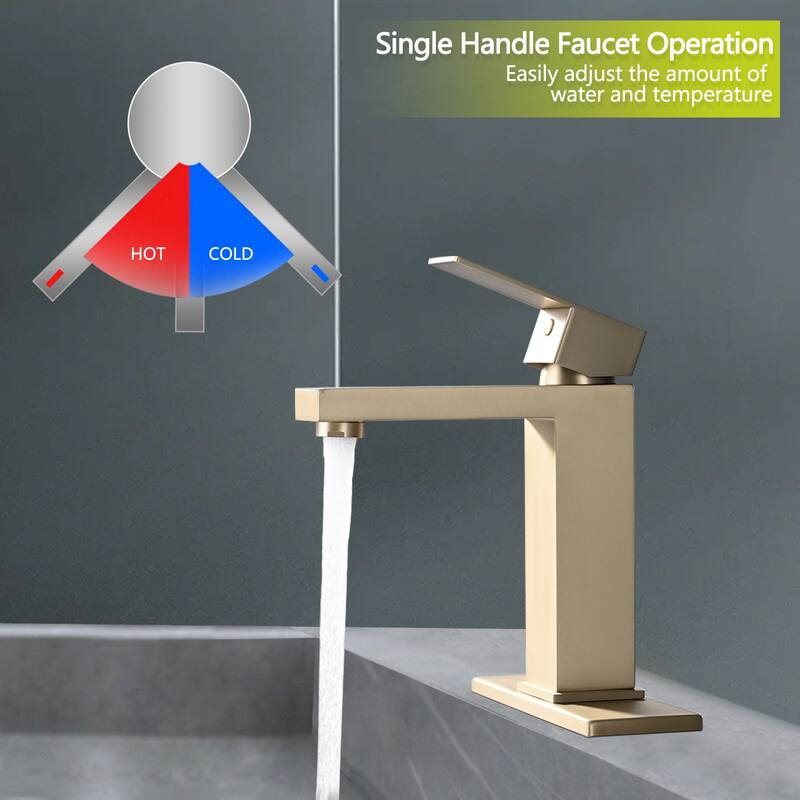 Modern Single Handle Bathroom Sink Faucet with Deck Plate and Drain Assembly, Fingerprint Resistant, Single Hole