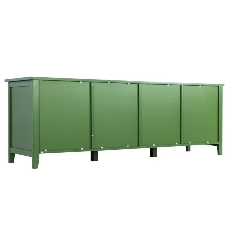 Vintage French Green TV Cabinet, Artist Home Sideboard Buffet with Glass Doors and Shelves, Accent Coffee Bar Storage Cabinet