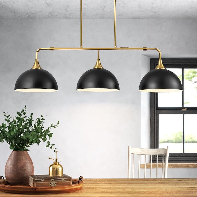3-Light Industrial Linear Dome Pendant Lights for Kitchen Island - Black
