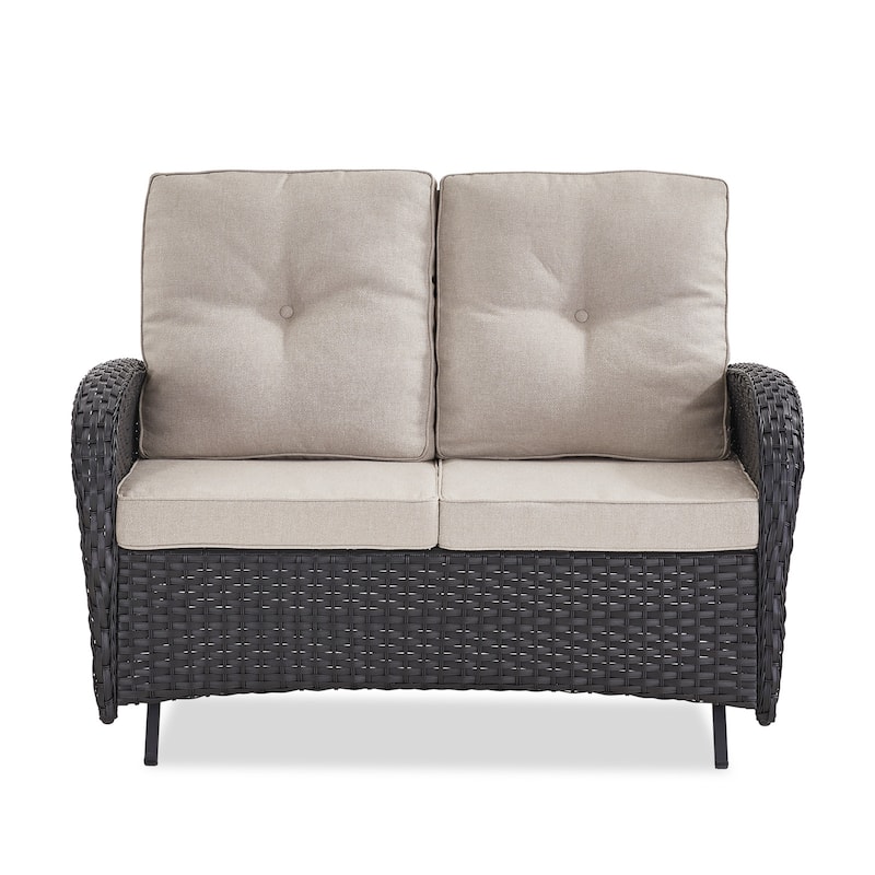 Outdoor Glider Loveseat Patio Sofa Black-Beige - Black