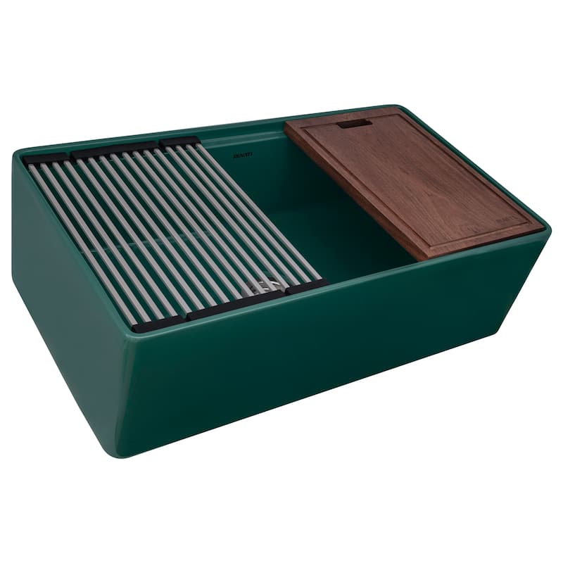 Ruvati 33 inch Fireclay Workstation Emerald Green Farmhouse Kitchen Sink Apron Front - RVL2387EG