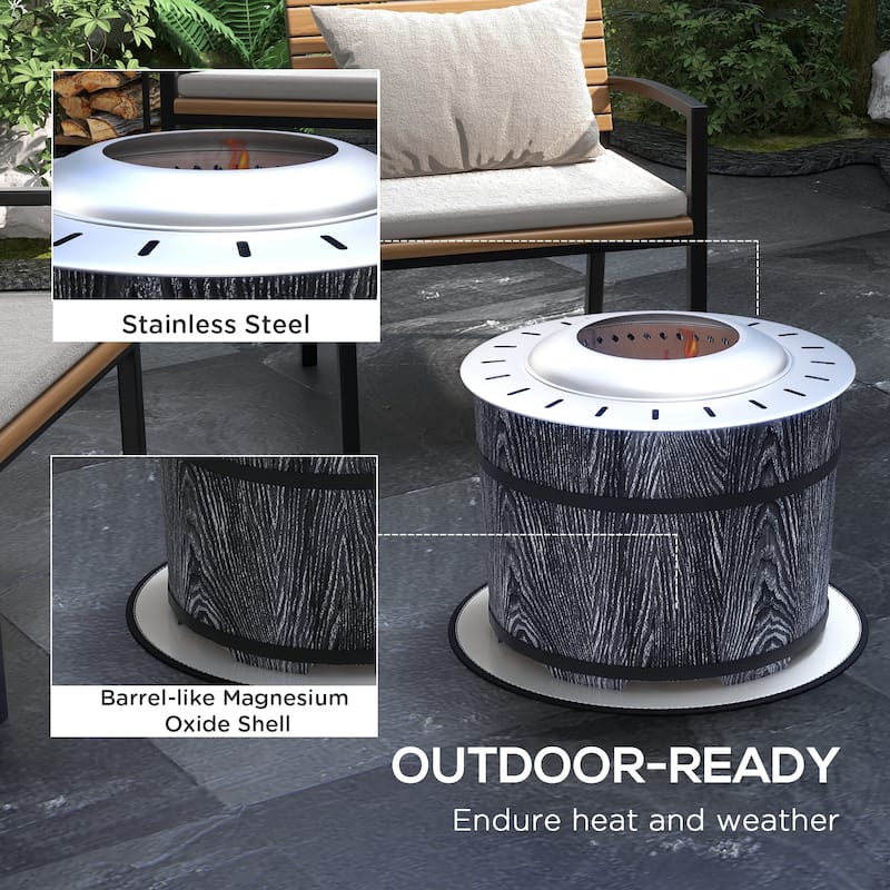 Outsunny Smokeless Fire Pit with Fireproof Mat, 20" Barrel Style Portable Wood Burning Firepit, Low Smoke Camping Bonfire Stove