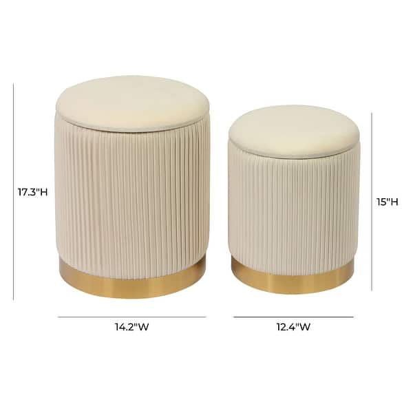 Channeled Cream Storage Ottomans - Set of 2