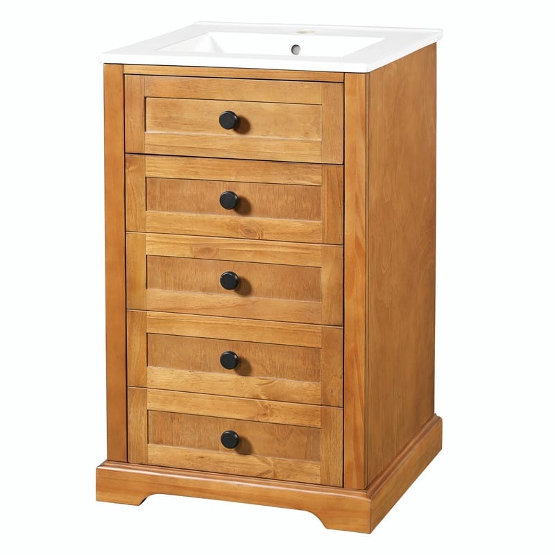 20" Bathroom Vanity with Integrated Ceramic Sink, Cabinet with Soft-Close Door and Solid Wood Bottom Frame