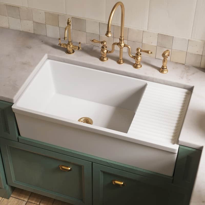 Whitehaus Reversible Matte Fireclay Sink with Integral Drainboard
