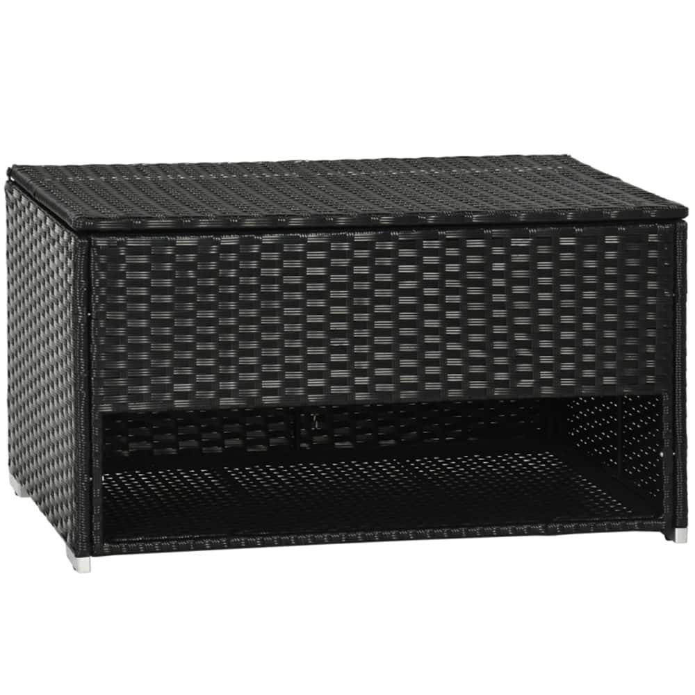 Black PE Rattan Cabinet with Steel Frame for Shoes Towels Garden or Pool Tools - 37.5" L x 23.5" W x 21.25" H