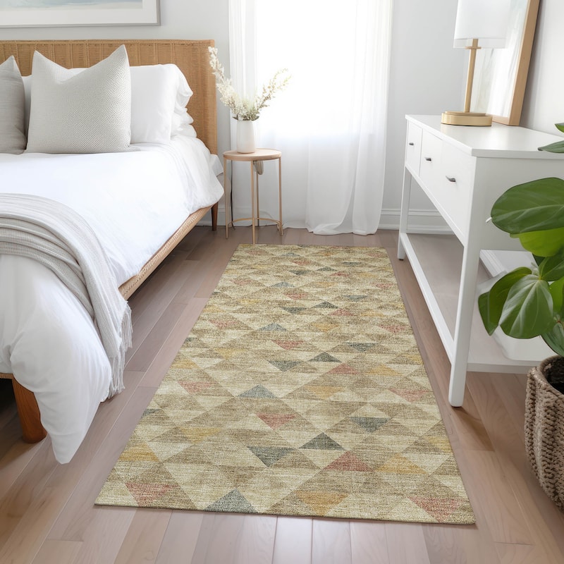 Machine Washable Indoor/ Outdoor Chantille Contemporary Mosaic Rug - Beige - 2'3" x 7'6"