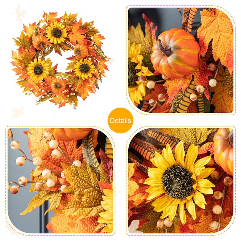 Glitzhome 24"D Fall Pumpkin Sunflower Lotus Floral & Wreath for Thanksgiving