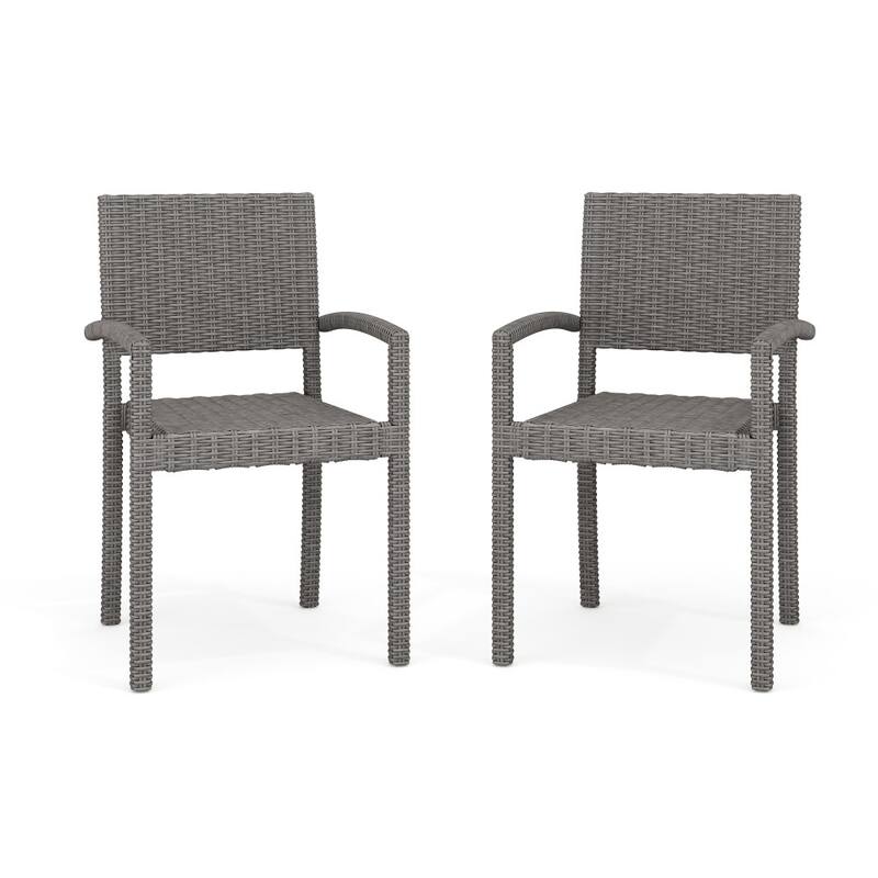 Martha Stewart 2PK Outdoor Rattan Wicker Stackable Dining Armchairs - 21"W x 22.5"D x 33.5"H - Gray