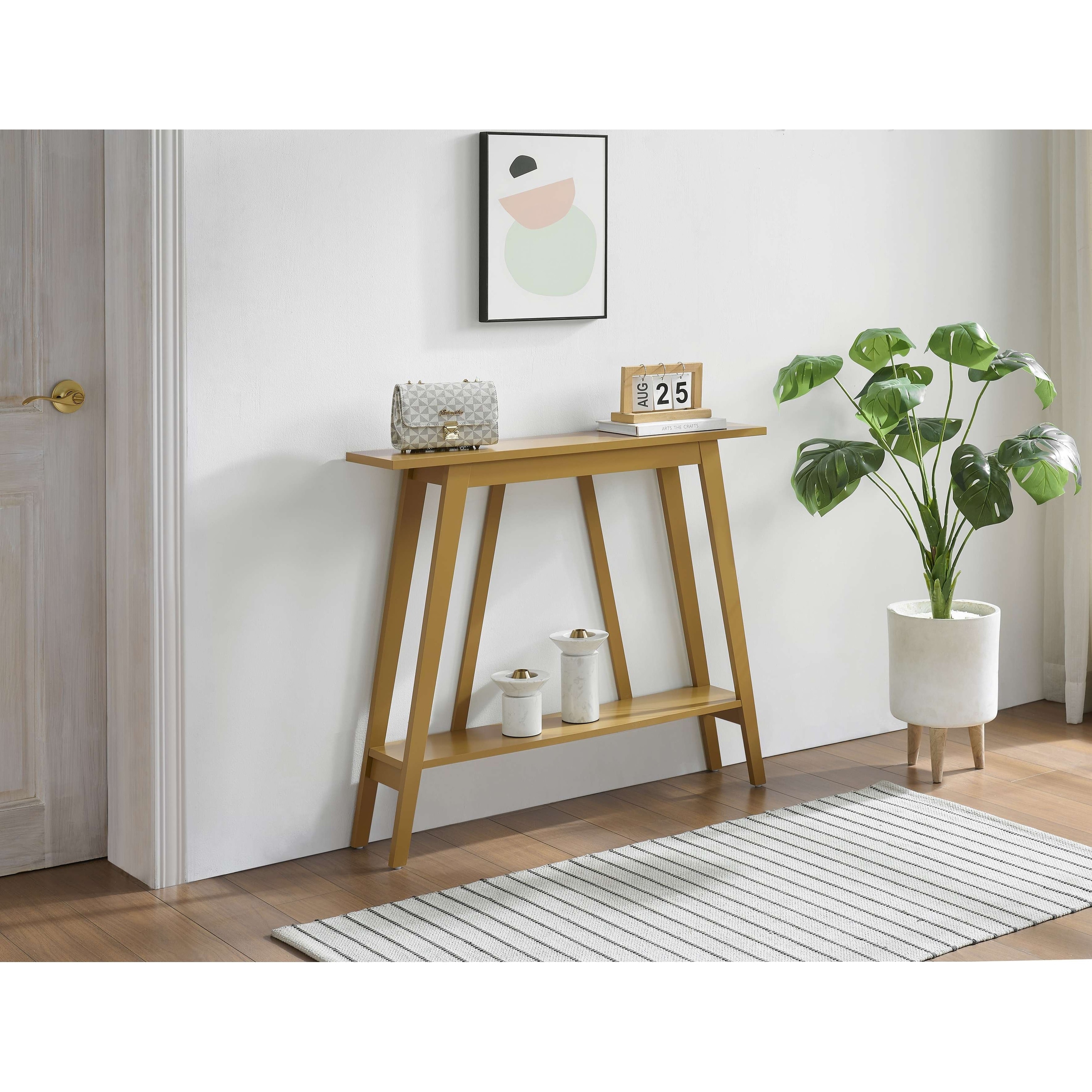 InRoom Designs Modern Narrow Console Table with Lower Storage Shelf, Slim Entryway Sofa Table with Angled Legs for Living Room