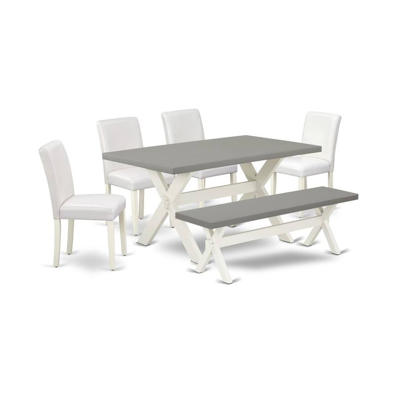 East West Furniture Dining Table Set- a Wooden Table and White Faux Leather Upholstered Chairs, Linen White(Pieces Options)