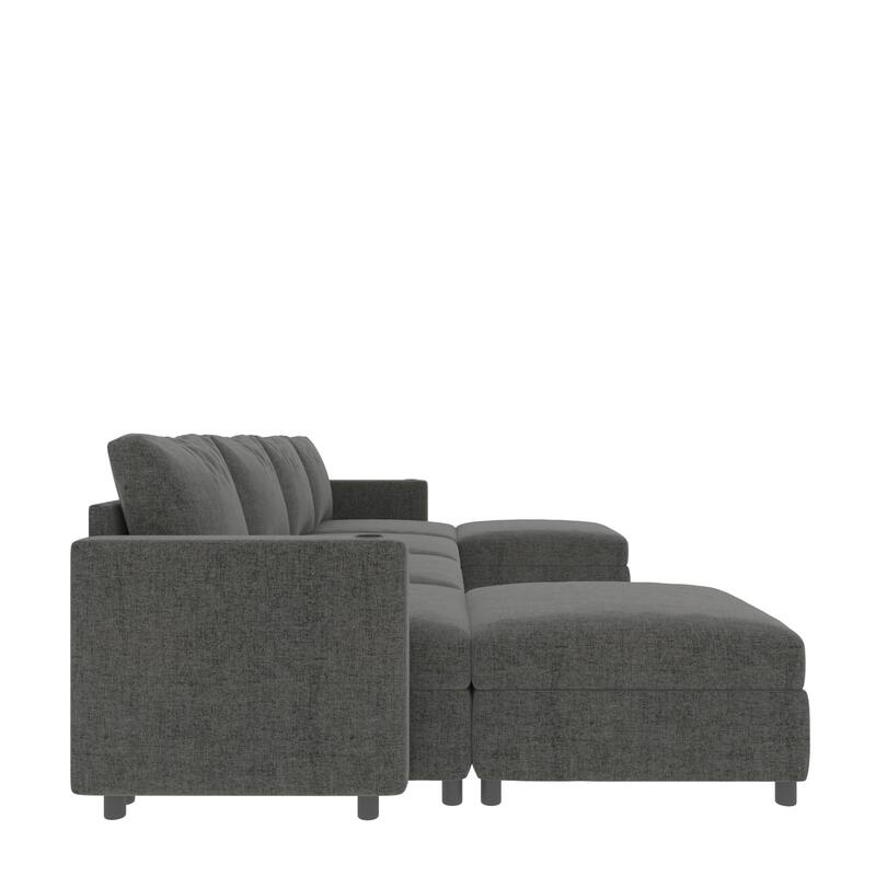 123.6" Chenille U-Shaped Sectional Sofa with Storage and Ottoman, 6-Seater