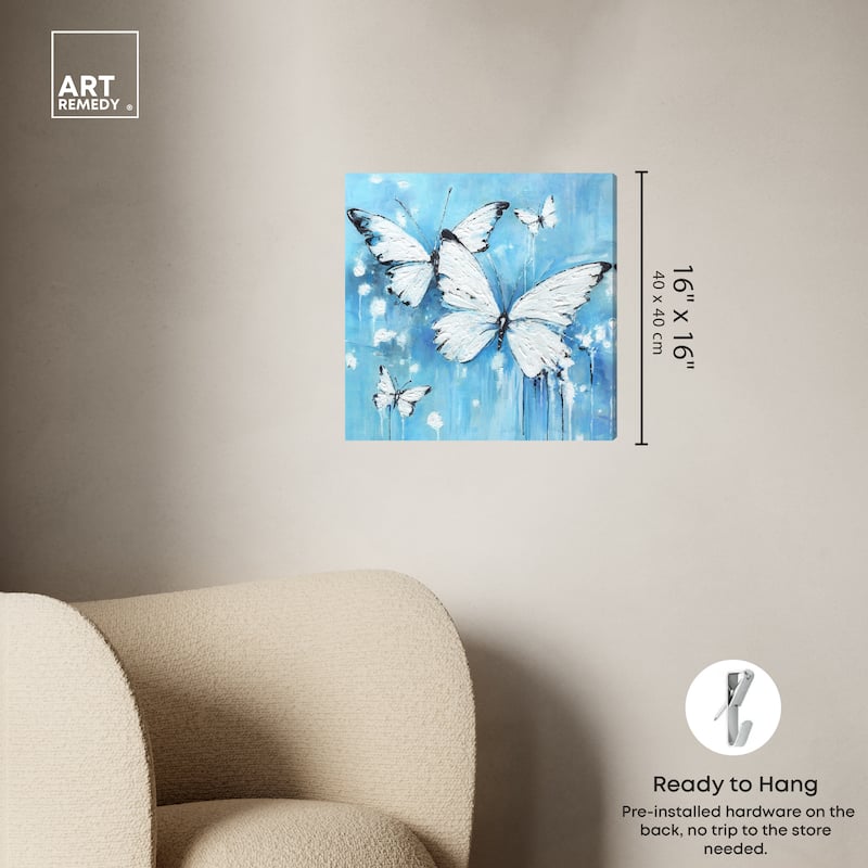 Art Remedy Textured Blue Butterflies Gallery Wrapped Butterfly 1 Piece Canvas Wall Art