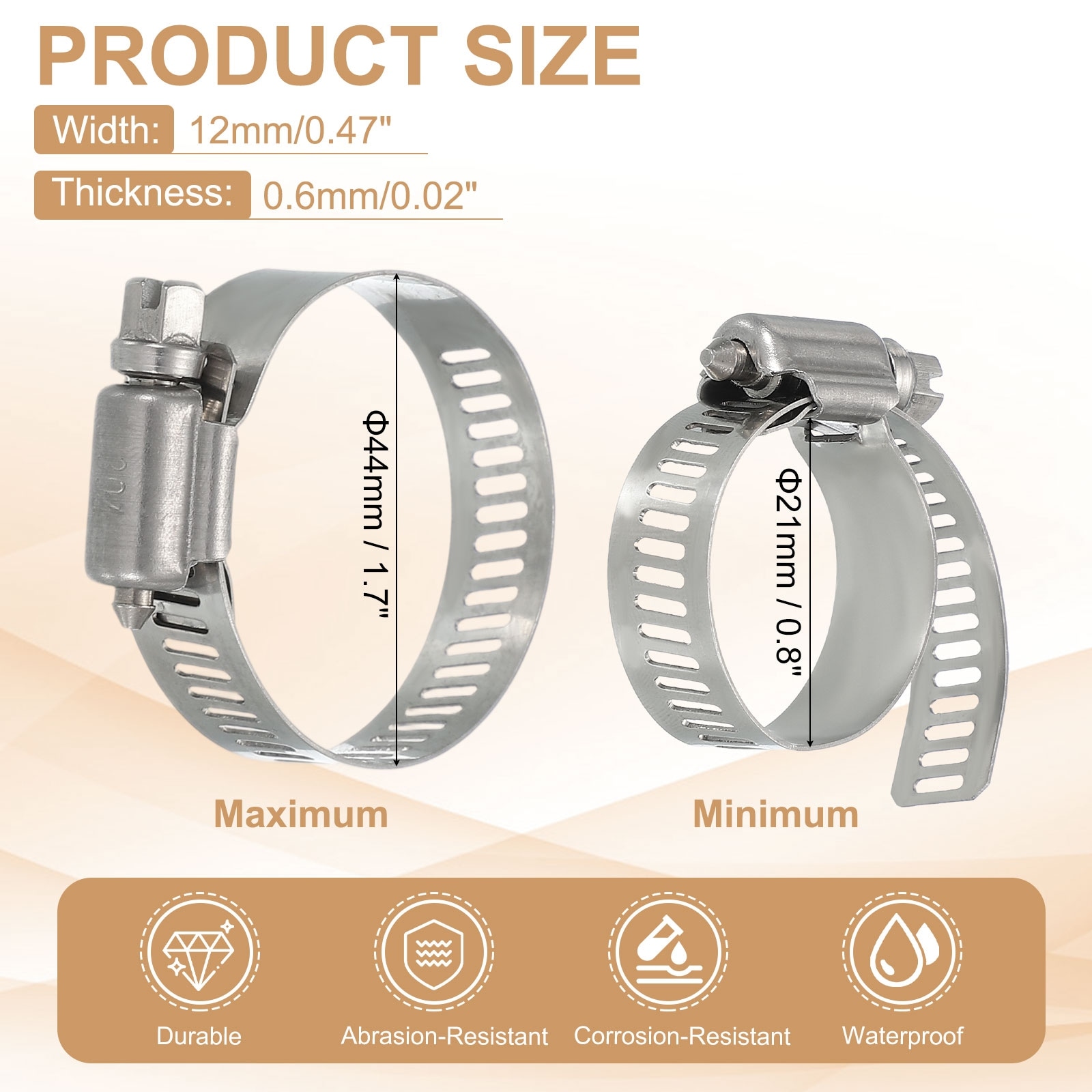 Hose Clamps, Stainless Steel Adjustable Worm Gear Hose Clamp for Plumbing Automotive Hose Fuel Line Pipe Clamps - Silver