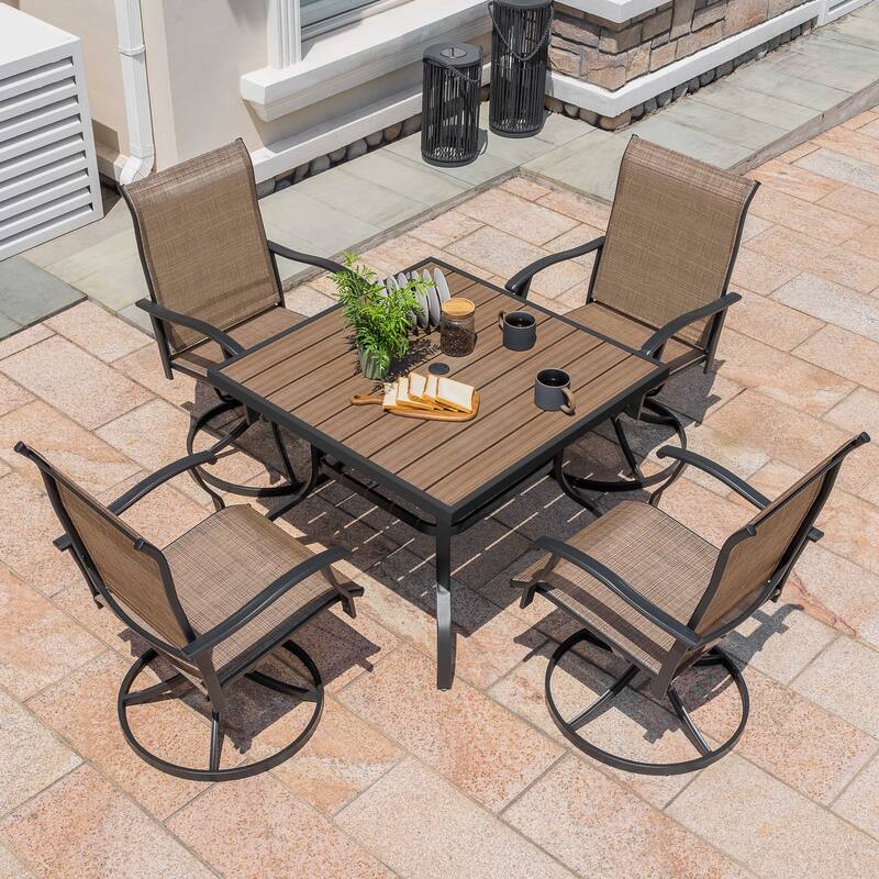 Outdoor Square Powder-Coated Metal Dining Table with Umbrella Hole