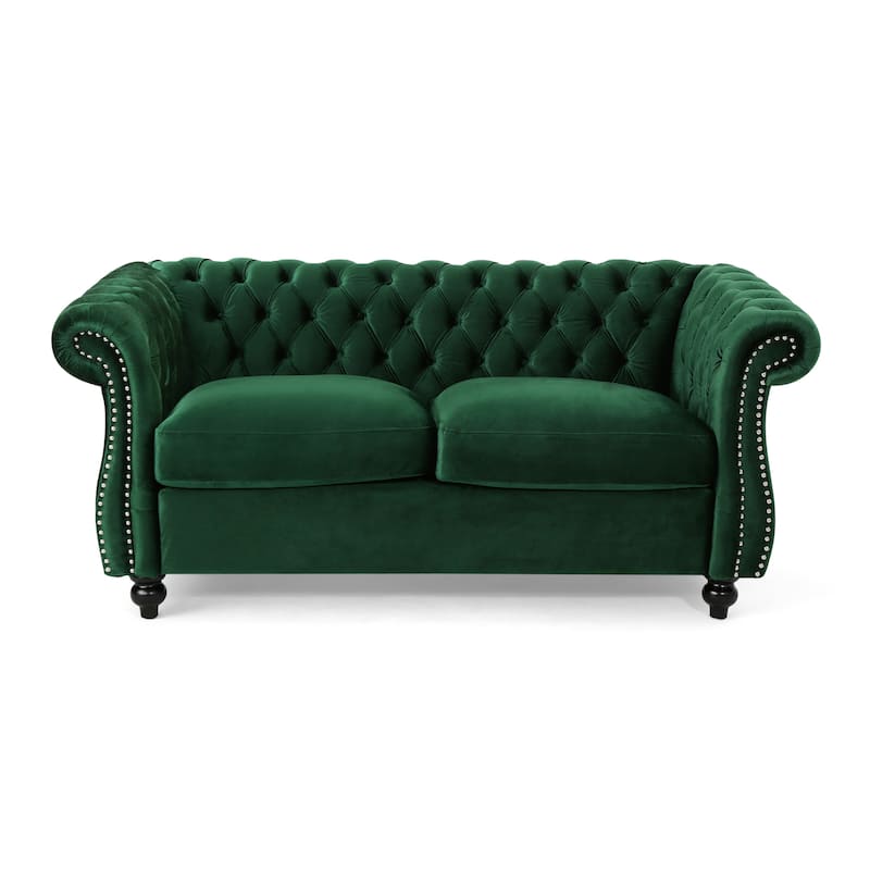 Emerald Chesterfield 61.75" Button Tufted Upholstered Loveseat Sofa with Nailheads and Wood Legs for Living Room