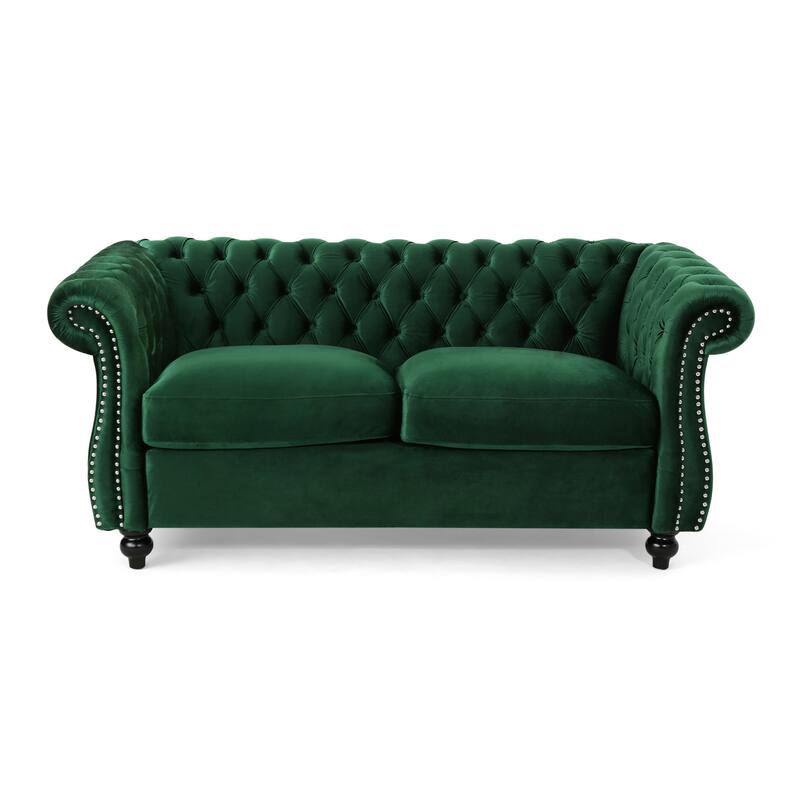 Roomfitters 62-Inch Modern Loveseat Sofa, Deep Button-Tufted Velvet Settee with Nailhead Accents & Rolled Arms