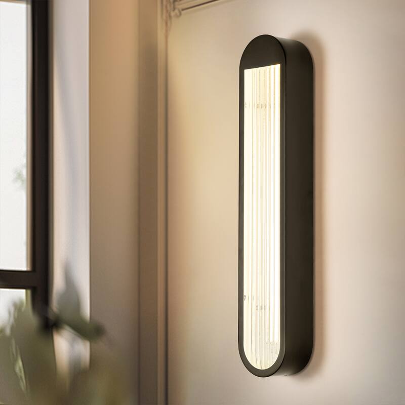 Rennnsan 25.6" 1-Light Modern Brass/Black Linear Bathroom Vanity Light with Ribbed Glass Shade