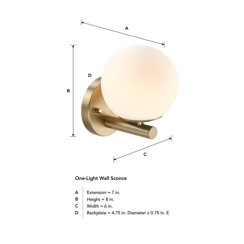 Crown Heights 8 in. 1-Light Brushed Gold Wall Sconce with White Art Glass Shade