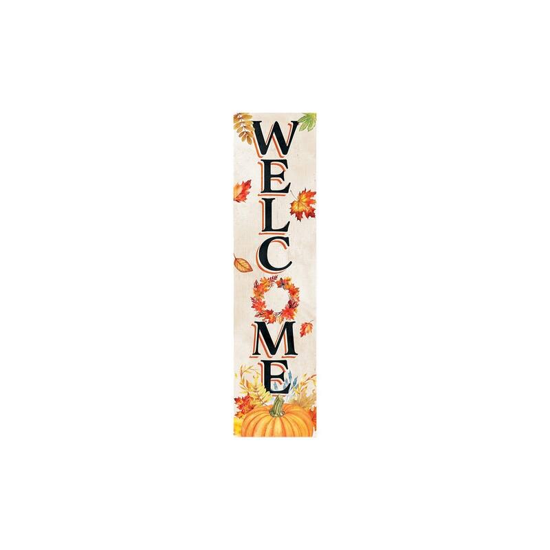 HomeRoots 36" Off White Orange And Black Solid Wood Porch Sign