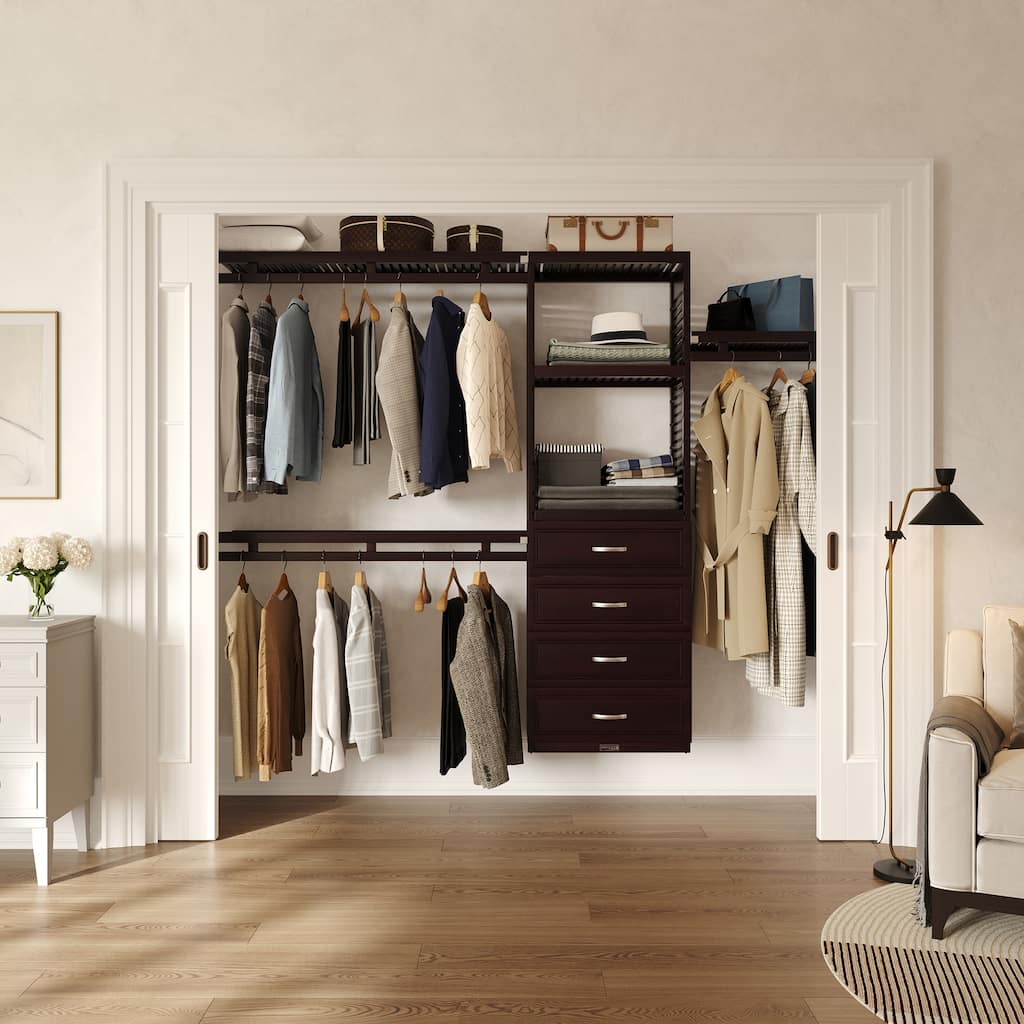 John Louis Home Solid Wood Reach-In Simplicity Closet Sytem with 4-Drawers Espresso