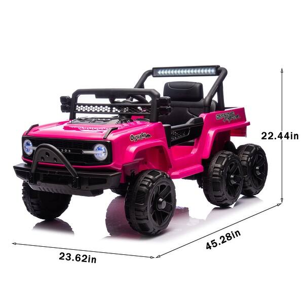 dimension image slide 2 of 4, 12V 6-Wheel Electric Truck for Kids, Remote Control, 4 Motors, Bluetooth, MP3, LED Lights, 3-5 Years
