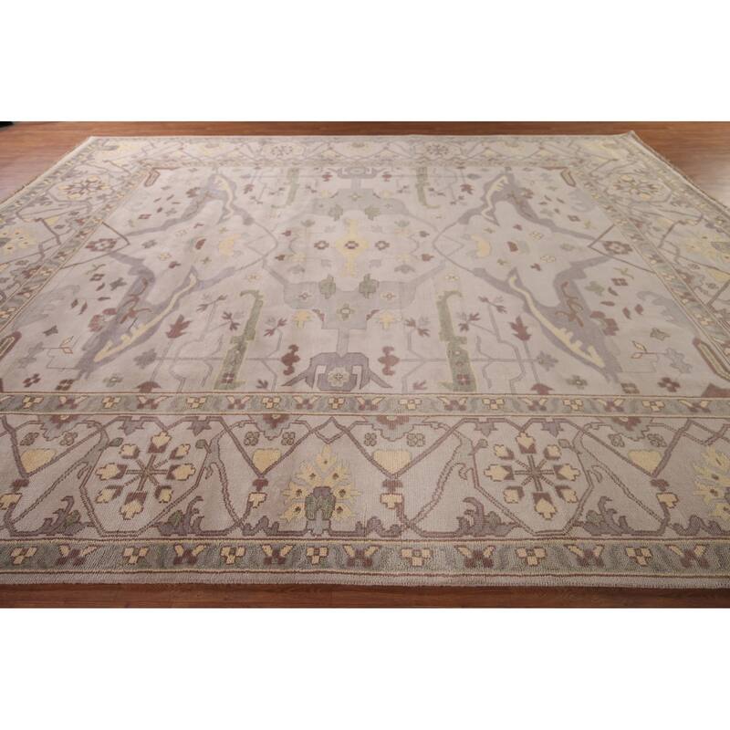 Earth Tone Oushak Indian Large Area Rug Hand-Knotted Wool Carpet - 12'2"x 14'6"