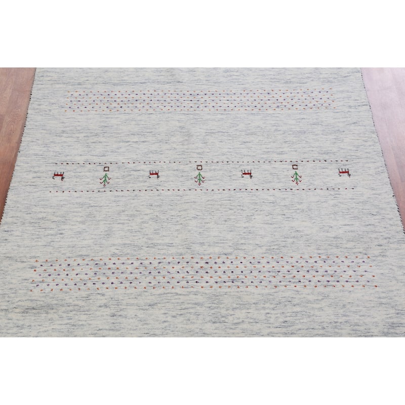 Hand Knotted Oriental 100% Wool Carpet Tribal Animal Pictorial Beige & Ivories Gabbeh Area Rug - 7' 10'' X 5' 2''