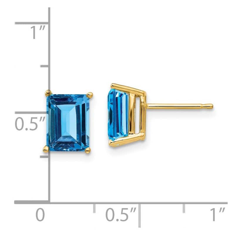 Curata 14k Yellow Gold Post 8x6mm Emerald Cut Blue Topaz Earrings
