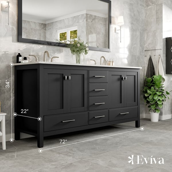 Eviva Aberdeen 72 in. W x 22 in. D x 34 in. H Double Bath Vanity in Gray with White Carrara Marble Top with White Sinks
